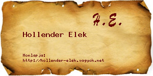 Hollender Elek névjegykártya